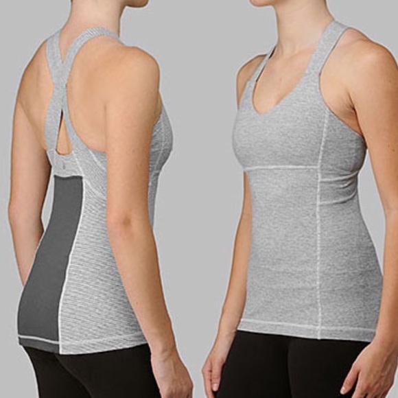 lululemon athletica Tops - Lululemon Cross Back Gray Micro Stripe Tank